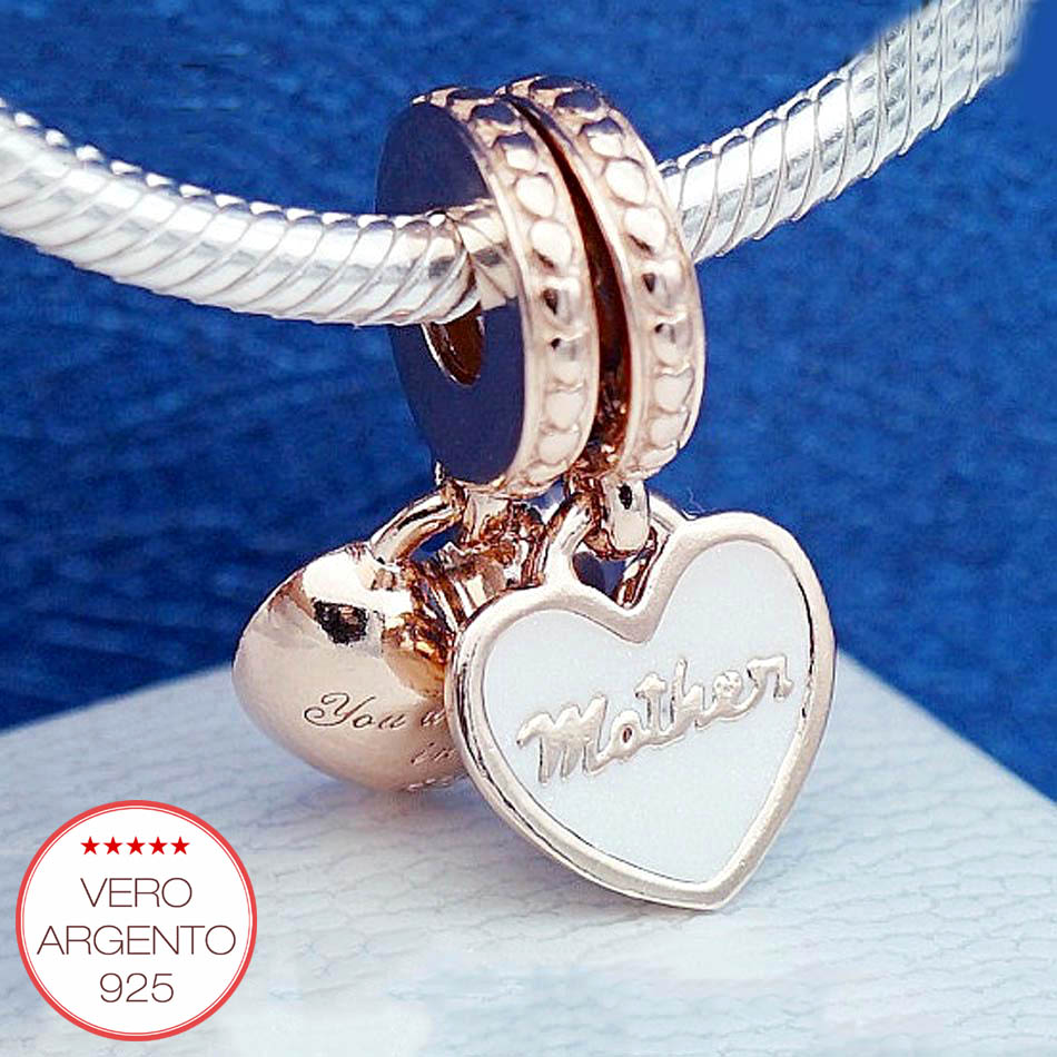 Charm In Argento Sterling Hapour Per Bracciale - Cuore Con Scritta Mamma, Regalo Per Festa Della Mamma - Foto 5