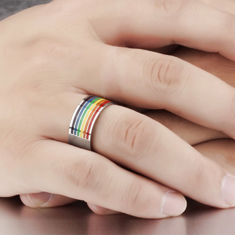Anello Da Uomo Spinner LOVE Con Smalto Arcobaleno Intarsio In - Foto 5