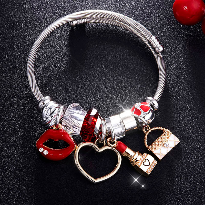 BRACCIALE CHARMS CON CIONDOLI CATENINA SICUREZZA DONNA BRACELET IN METALLO
