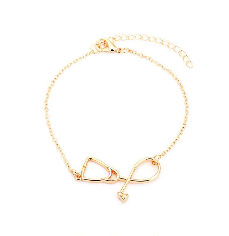 Bracciale Con Stetoscopio Regolabile - Gioiello Per Medici, Studenti Di Medicina, In Lega Dorata
